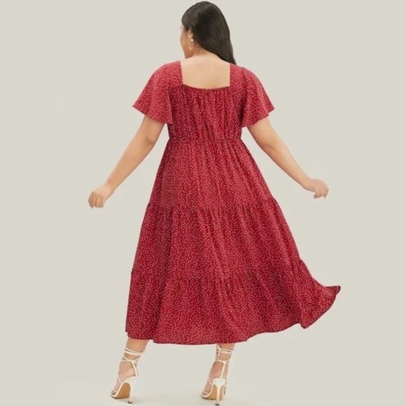 New Bloom Chic Women's US 22 24 Red Polka Dot Ruched Front Tiered Midi Dress NWT - Picture 2 of 13